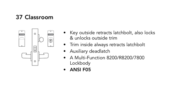 Sargent 8237 LE1L Classroom Mortise Lock