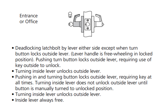 Corbin Russwin CL3851 NZD Grade 2 Entrance or Office Cylindrical Lever Lock
