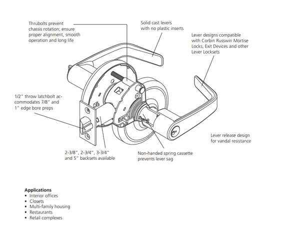 Corbin Russwin CL3861 AZD Grade 2 Entry or Office Cylindrical Lever Lock