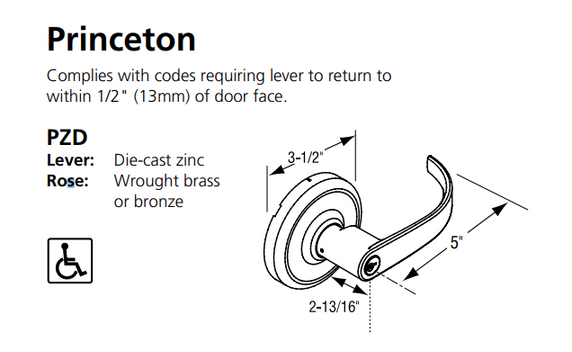 Corbin Russwin CL3857 PZD 612 LC Grade 2 Storeroom or Closet Conventional Less Cylinder Lever Lock, Satin Bronze Finish