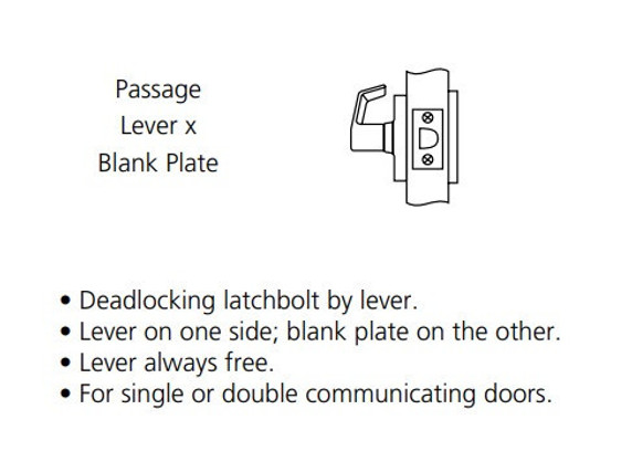 Corbin Russwin CL3880 PZD Grade 2 Passage Lever x Blank Plate Cylindrical Lever Lock