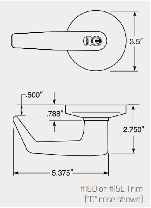 BEST 9K30L15D Grade 1 Privacy Cylindrical Lever Lock