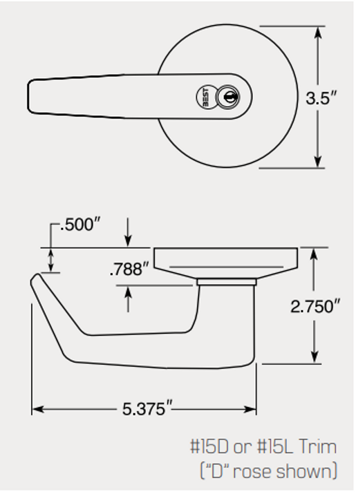 BEST 9K37DZ15DSTK Grade 1 Closet or Storeroom Cylindrical Lever Lock