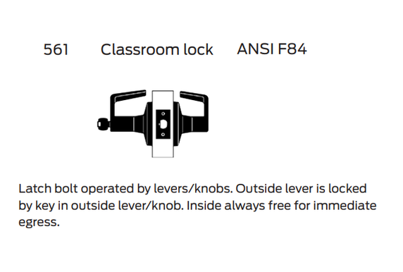 Falcon K561CP6D Q Grade 1 Classroom Cylindrical Lever Lock, w/ Schlage C Keyway