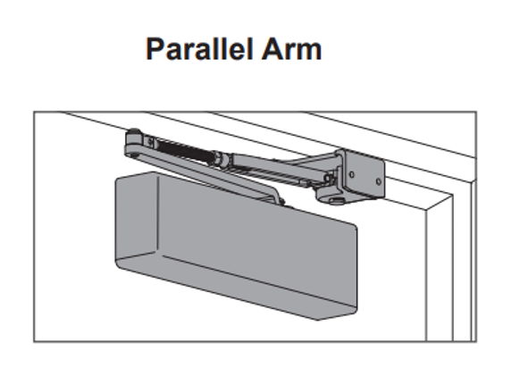 Falcon SC71A DSHO AL Door Closer, w/ Hold Open Dead Stop Parallel Arm, Aluminum Painted Finish