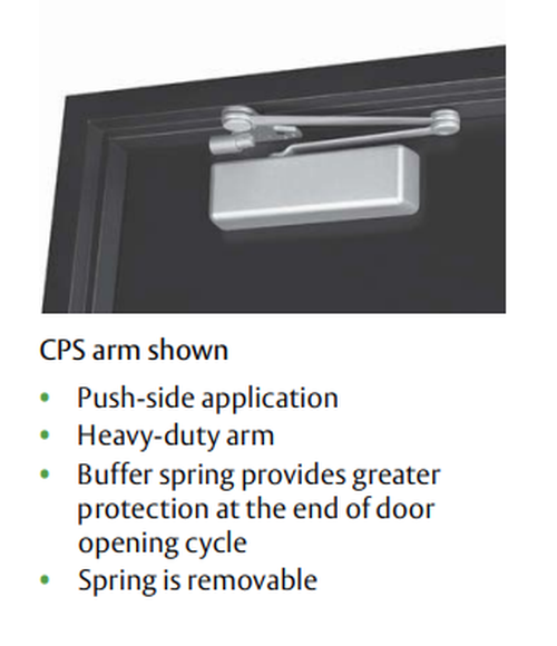 Norton 410xCPS Cast Iron  Door Closer, Regular Arm w/Removable Stop and Spring Buffer