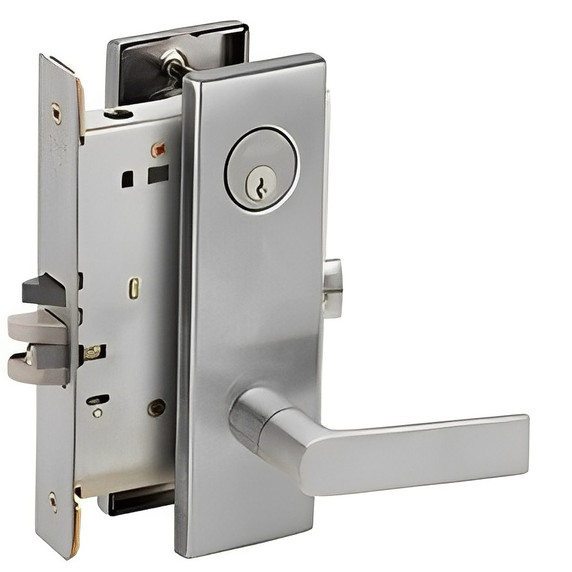 Schlage L9050P 01N Office and Inner Entry Mortise Lock, w/ 01 Lever and N Escutcheon