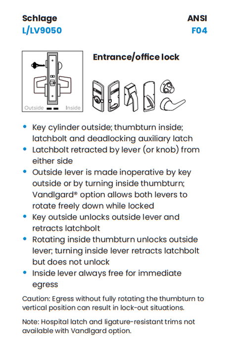Schlage L9050P 05N Office and Inner Entry Mortise Lock, w/ 05 Lever and N Escutcheon