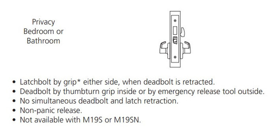 Corbin Russwin ML2020 NSM Privacy Bedroom or Bathroom Mortise Lock