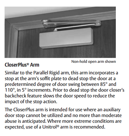 Norton CLP7500T Door Closer w/ Closer Plus Parallel Hold Open Arm