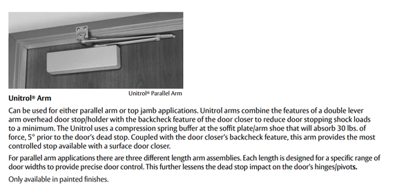 Norton UNI7500 Door Closer w/ CloserPlus Spring Parallel Arm