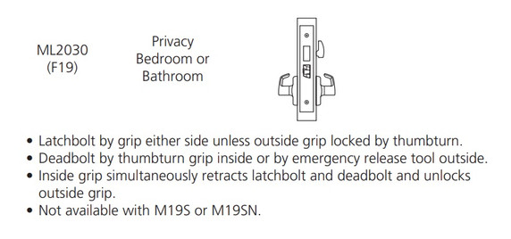 Corbin Russwin ML2030 NSA Privacy Bedroom or Bathroom Mortise Lock