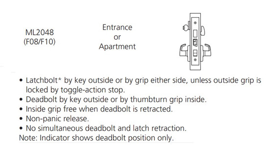 Corbin Russwin ML2048 NSA Entrance or Apartment Mortise Lock