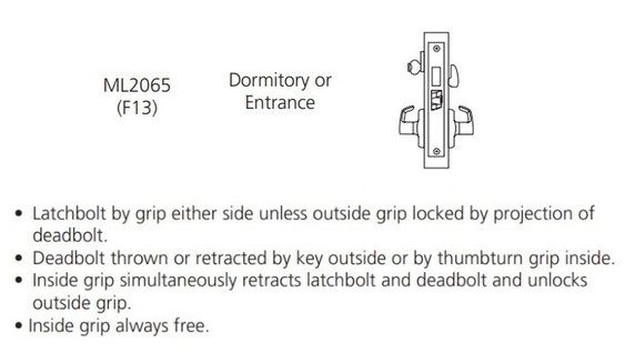 Corbin Russwin ML2065 NSA Dormitory or Entrance Mortise Lock