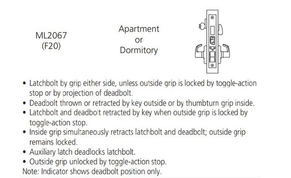 Corbin Russwin ML2067 NSN Apartment or Dormitory Mortise Lock