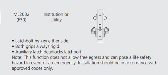 Corbin Russwin ML2032 ASA Institution or Utility Mortise Lock