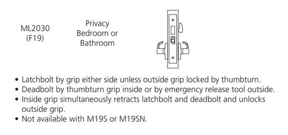 Corbin Russwin ML2030 PSA Privacy Bedroom or Bathroom Mortise Lock