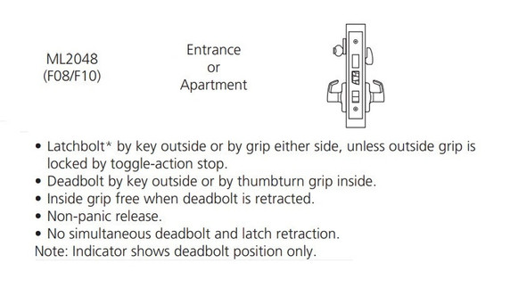 Corbin Russwin ML2048 PSA Entrance or Apartment Mortise Lock