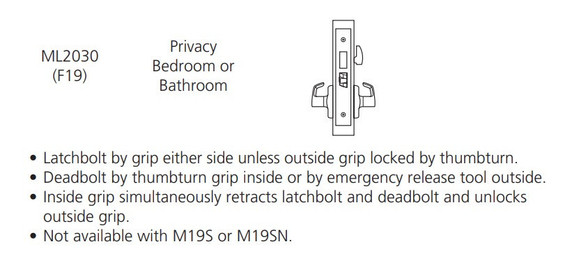 Corbin Russwin ML2030 CSA Privacy Bedroom or Bathroom Mortise Lock