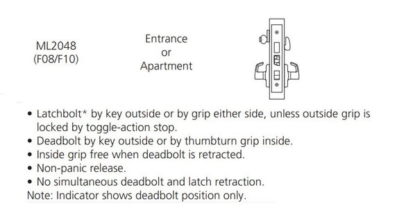 Corbin Russwin ML2048 CSA Entrance or Apartment Mortise Lock