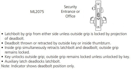 Corbin Russwin ML2075 CSA Security Entrance or Office Mortise Lock