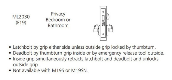 Corbin Russwin ML2030 LSA Privacy Bedroom or Bathroom Mortise Lock