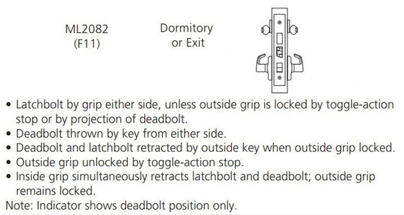Corbin Russwin ML2082 LSA Dormitory or Exit Mortise Lock