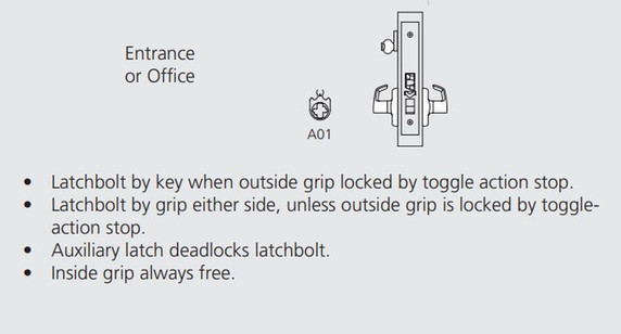 Corbin Russwin ML2051 LSA 626 LC Entrance or Office Mortise Lock, Conventional Less Cylinder, Satin Chrome Finish