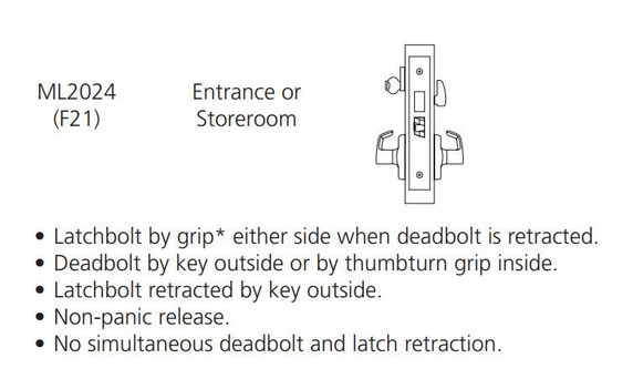 Corbin Russwin ML2024 LSA 626 LC Entrance or Storeroom Mortise Lock, Conventional Less Cylinder, Satin Chrome Finish