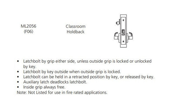 Corbin Russwin ML2056 LSA 626 CL6 Classroom Holdback Mortise Lock, Accepts Large Format IC Core (LFIC), Satin Chrome Finish Finish