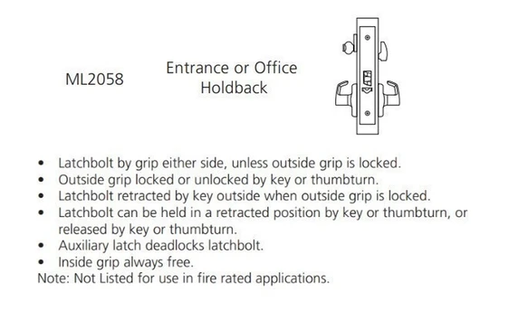 Corbin Russwin ML2058 LSA 626 CL6 Entrance or Office Holdback Mortise Lock, Accepts Large Format IC Core (LFIC), Satin Chrome Finish