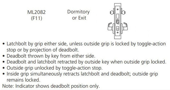 Corbin Russwin ML2082 LSA 626 CL6 Dormitory or Exit Mortise Lock, Accepts Large Format IC Core (LFIC), Satin Chrome Finish
