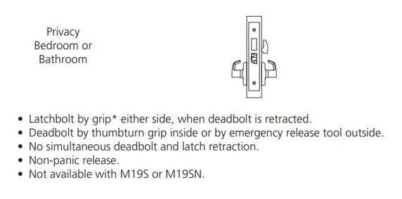 Corbin Russwin ML2020 RSM Privacy Bedroom or Bathroom Mortise Lock