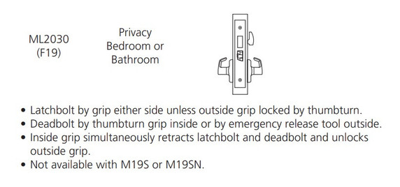 Corbin Russwin ML2030 RSA Privacy Bedroom or Bathroom Mortise Lock