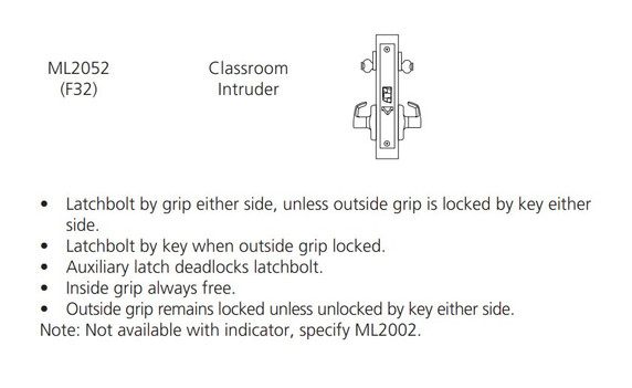 Corbin Russwin ML2052 RSA Classroom Intruder Mortise Lock