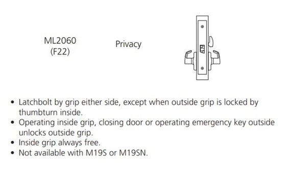 Corbin Russwin ML2060 RSA Privacy Mortise Lock