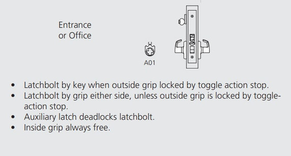 Corbin Russwin ML2051 RSA 626 LC Entrance or Office Mortise Lock, Conventional Less Cylinder, Satin Chrome Finish
