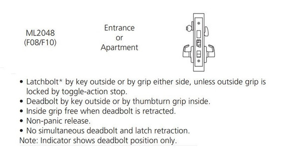 Corbin Russwin ML2048 RSA 626 CL6 Entrance or Apartment Mortise Lock, Accepts Large Format IC Core (LFIC), Satin Chrome Finish