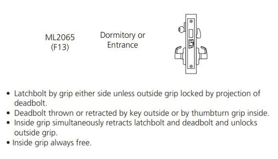 Corbin Russwin ML2065 RSA 626 CL6 Dormitory or Entrance Mortise Lock, Accepts Large Format IC Core (LFIC), Satin Chrome Finish