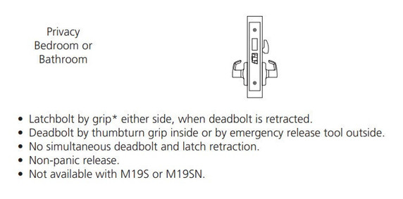 Corbin Russwin ML2020 DSM Privacy Bedroom or Bathroom Mortise Lock