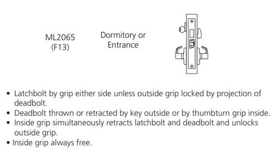 Corbin Russwin ML2065 DSA Dormitory or Entrance Mortise Lock