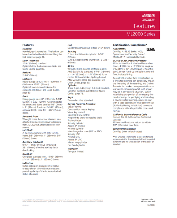 Corbin Russwin ML2069 DSA Institutional Privacy Mortise Lock