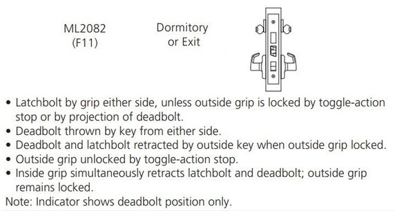 Corbin Russwin ML2082 DSA Dormitory or Exit Mortise Lock