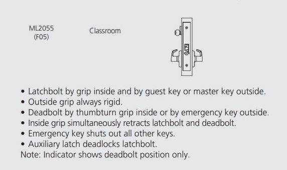 Corbin Russwin ML2055 DSA 626 CL6 Classroom Mortise Lock, Accepts Large Format IC Core (LFIC), Satin Chrome Finish