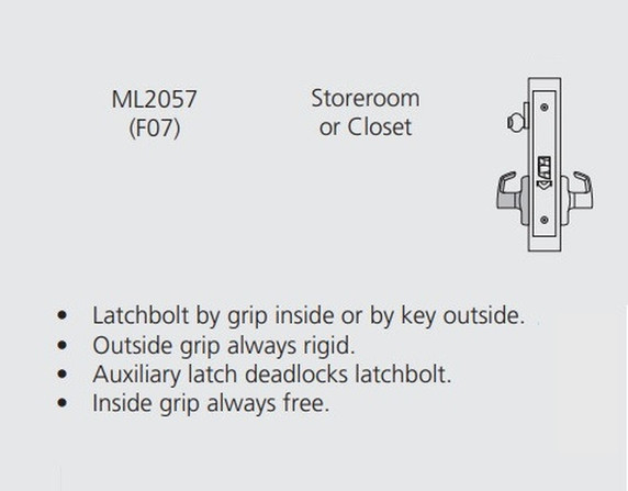 Corbin Russwin ML2057 DSN 626 LC Storeroom or Closet Mortise Lock, Conventional Less Cylinder, Satin Chrome Finish