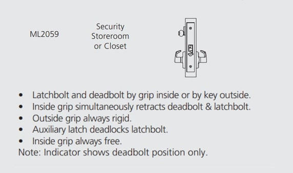 Corbin Russwin ML2059 DSA 626 CL6 Security Storeroom or Closet Mortise Lock, Accepts Large Format IC Core (LFIC), Satin Chrome Finish
