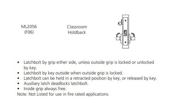 Corbin Russwin ML2056 NSA 626 CL6 Classroom Holdback Mortise Lock, Accepts Large Format IC Core (LFIC), Satin Chrome Finish