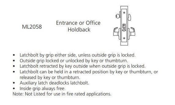 Corbin Russwin ML2058 NSA 626 CL6 Entrance or Office Holdback Mortise Lock, Accepts Large Format IC Core (LFIC), Satin Chrome Finish