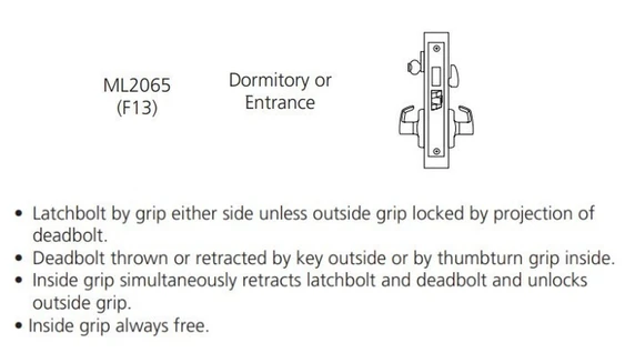 Corbin Russwin ML2065 NSA 626 CL6 Dormitory or Entrance Mortise Lock, Accepts Large Format IC Core (LFIC), Satin Chrome Finish