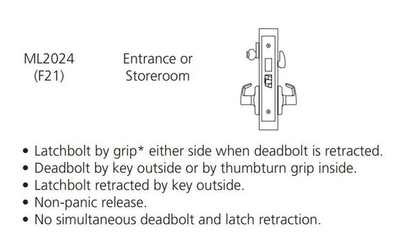 Corbin Russwin ML2024 ASA 630 LC Entrance or Storeroom Mortise Lock, Conventional Less Cylinder, Satin Stainless Steel Finish